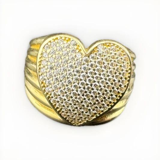 14K Gold Beltran Heart Ring Sz 6.5 Small 20mm 5.2 Gram Pave Textured Sim Diamond