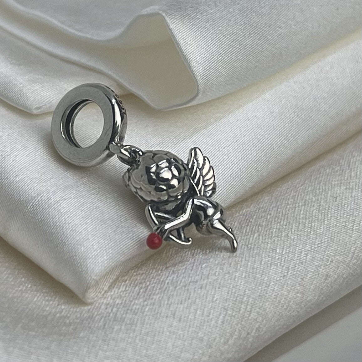 Sterling Silver 925 Enamel Valentine Cupid Angel Love Bow and Arrow Dangle Charm