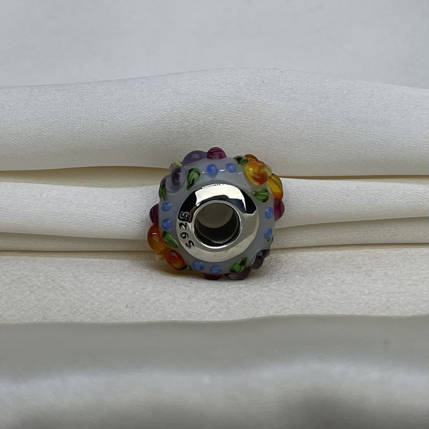 Sterling Silver 925 European Colorful Vibrant Enamel Flowers Plant Large Charm