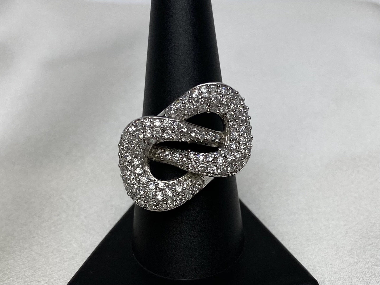Interlocking Cubic Zirconia Ring Rhodium Plated Sterling Silver 925 Size 8.5