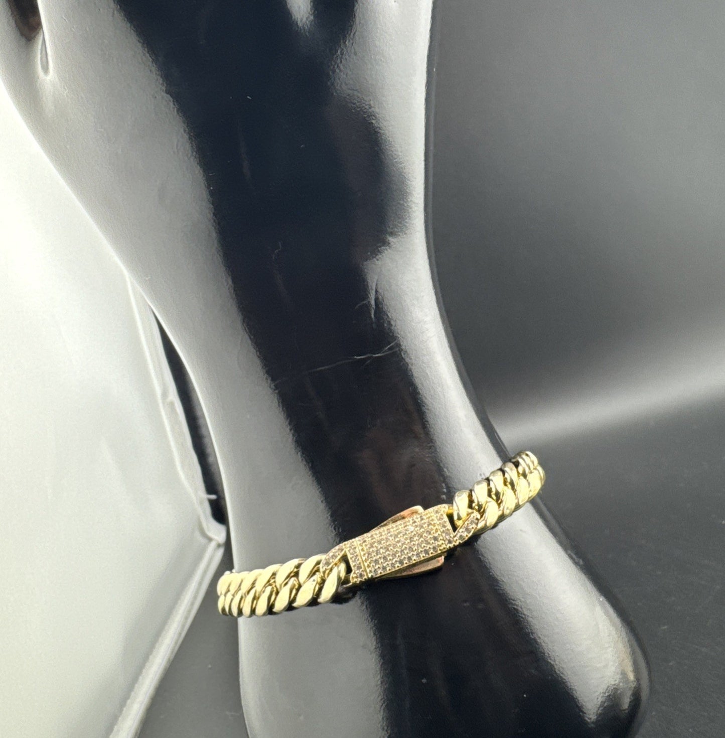 14K Yellow Gold Miami Cuban Bracelet 7.5in 7.5mm 9.6 Grams CZ Simulated Diamond*