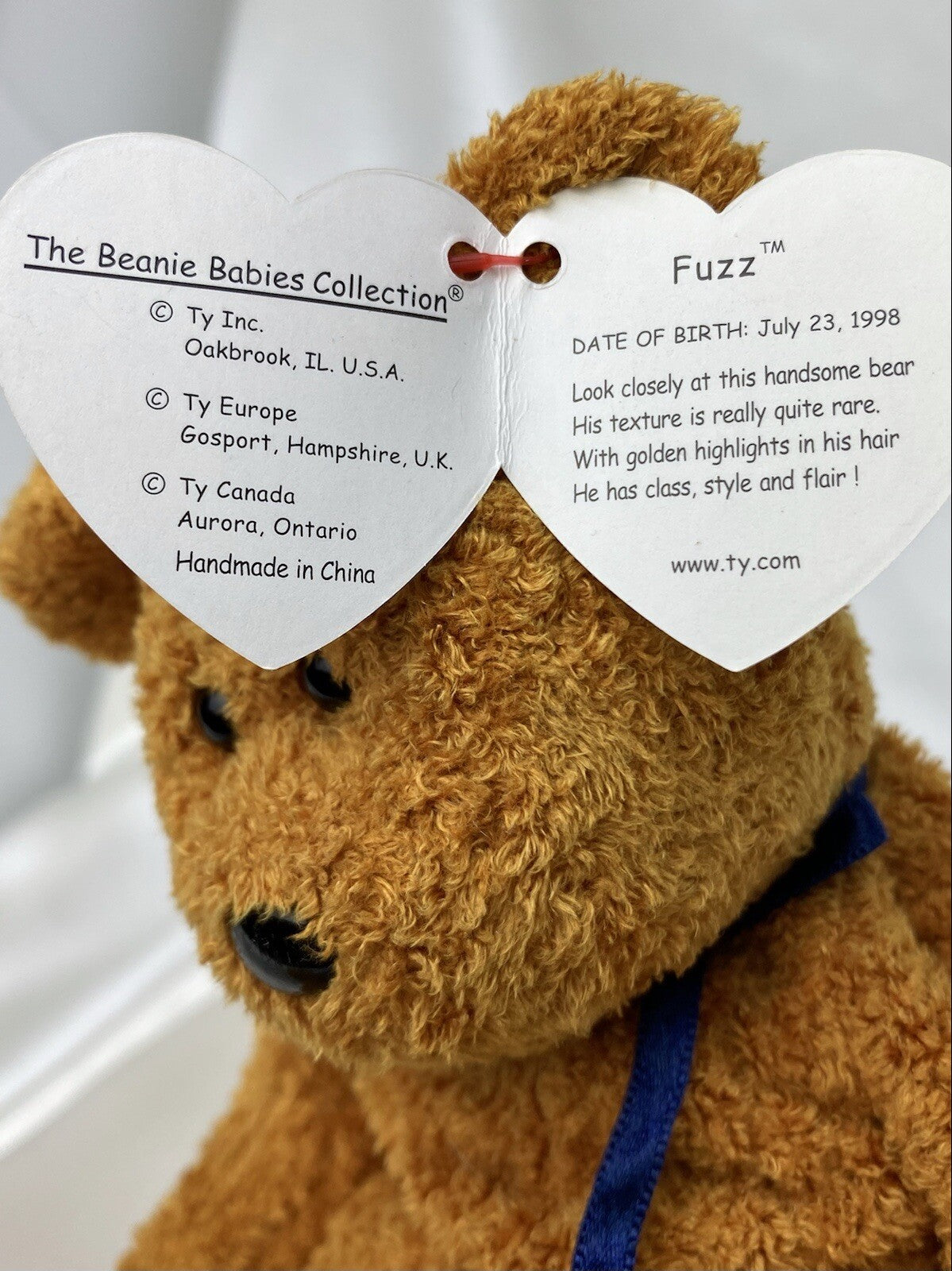 Rare Retired Ty Beanie Baby Fuzz The Bear 1998 -1999 Mint P.E. Pellets W Errors