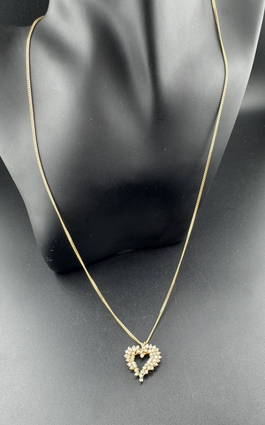 18K Solid Gold Open Heart Diamond Necklace Timeless 21in Pendant 6.8G