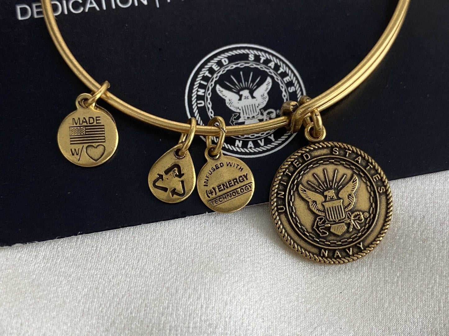ALEX AND ANI UNITED STATE NAVY Charm Adjustable Bracelet Gold Tone Bangle