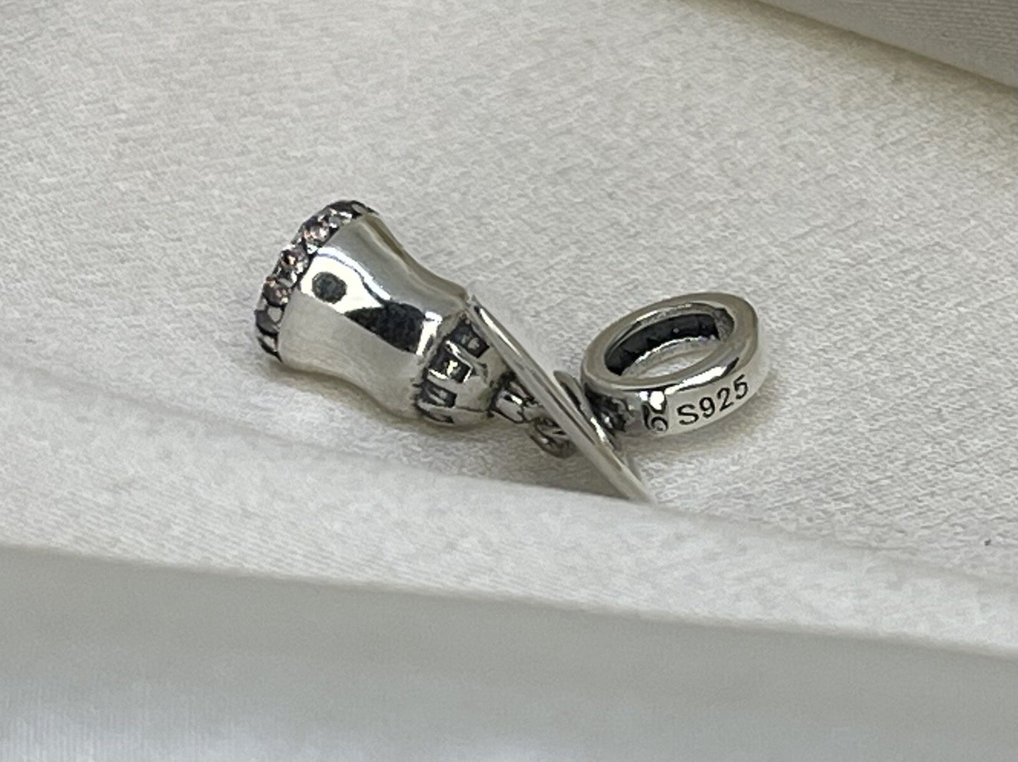 Sterling Silver 925 Baby Foot Bear Bottle You Are Loved Heart Charm Pink Pavé CZ