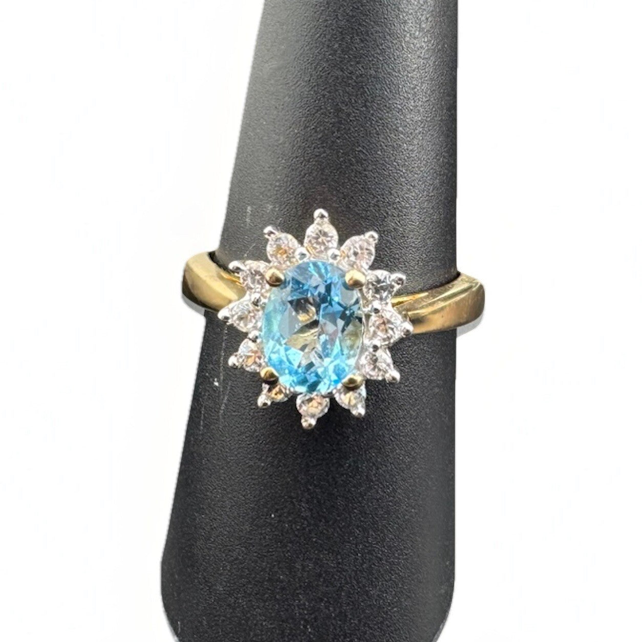 Sterling Silver 925 Blue & White Simulated Diamond Flower Ring, Size 8, 14.15mm