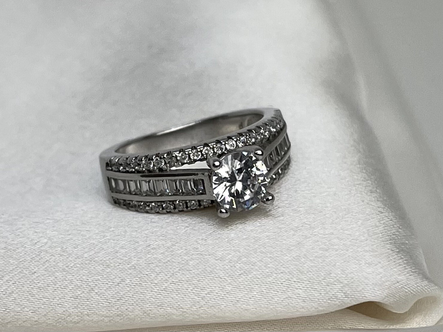 Palm Beach Engagement Cubic Zirconia Ring Rhodium Plated Sterling Silver 925