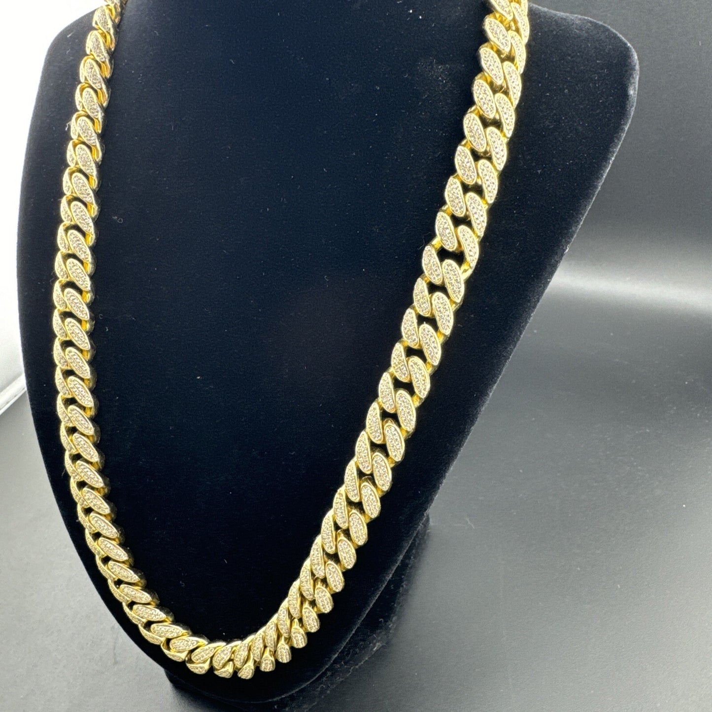 Sterling Silver 925 191G Gold Plated Miami Cuban Chain Fully Iced, 22in, 11.65mm