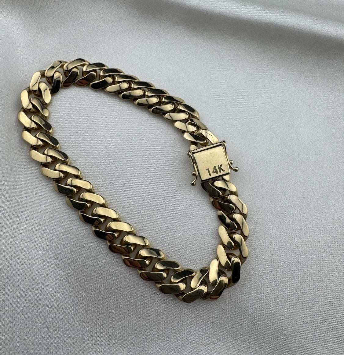 14K Gold Semi Solid Miami Cuban Link Chain Bracelet 9.76mm 8.5 Inch 19.7 Grams