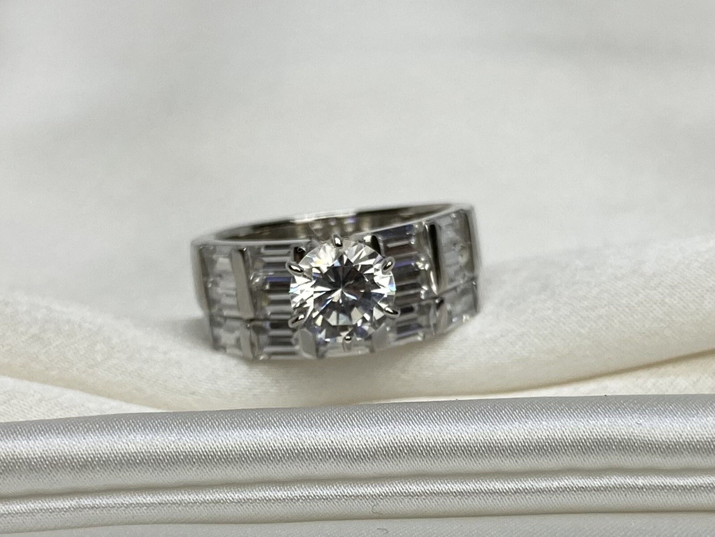 Elegance Stacked Cubic Zirconia Ring Rhodium Plated Sterling Silver 925 Size 6