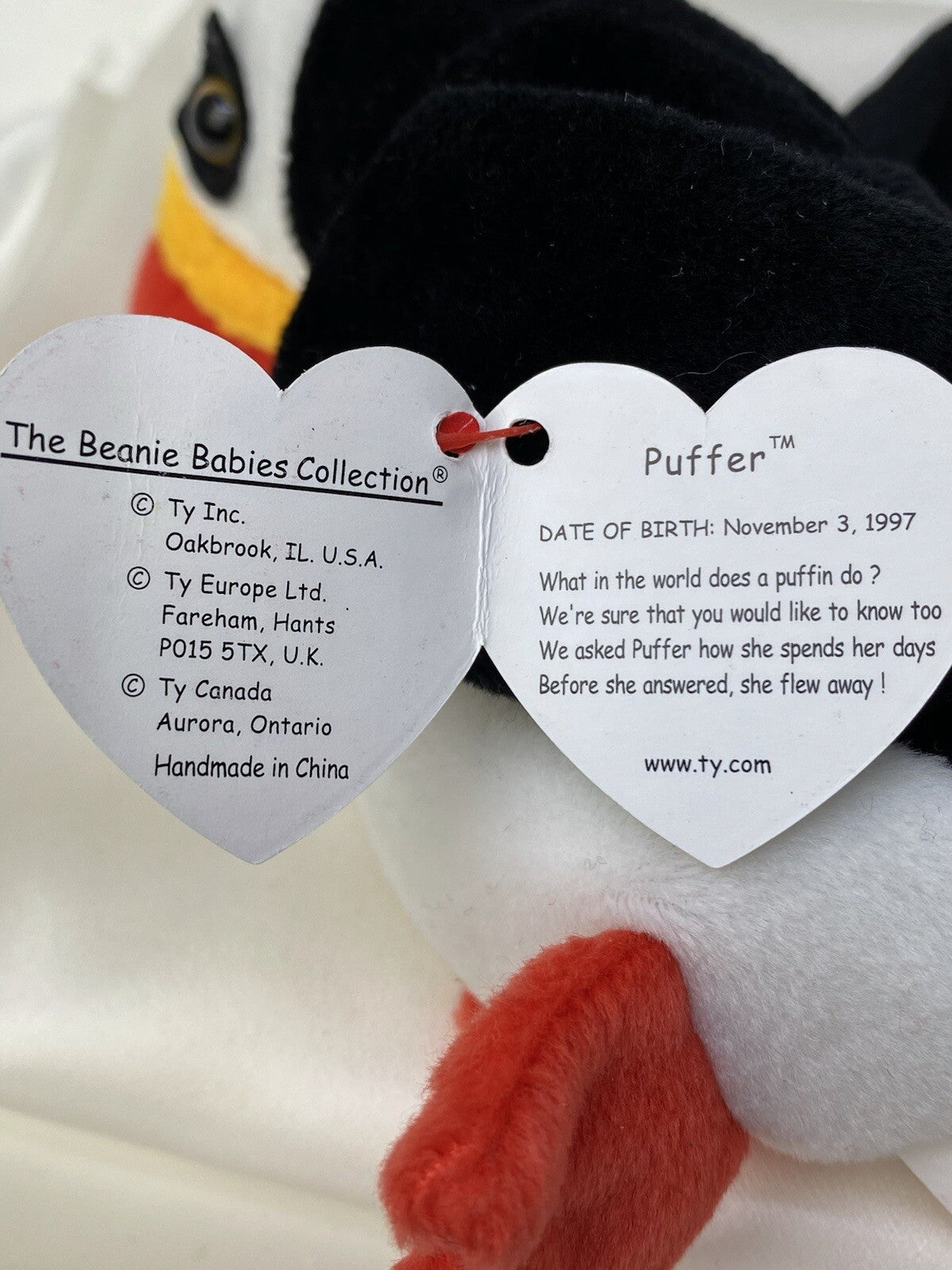 Rare Retired Ty Beanie Baby Puffer The Puffin 1997 Mint P.E. Pellets With Errors