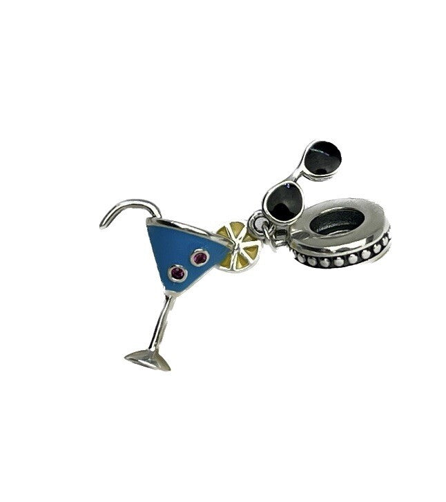 Sterling Silver 925 Charm Summer Cold Drink CZ Stone Enamel Sunglasses Lemon