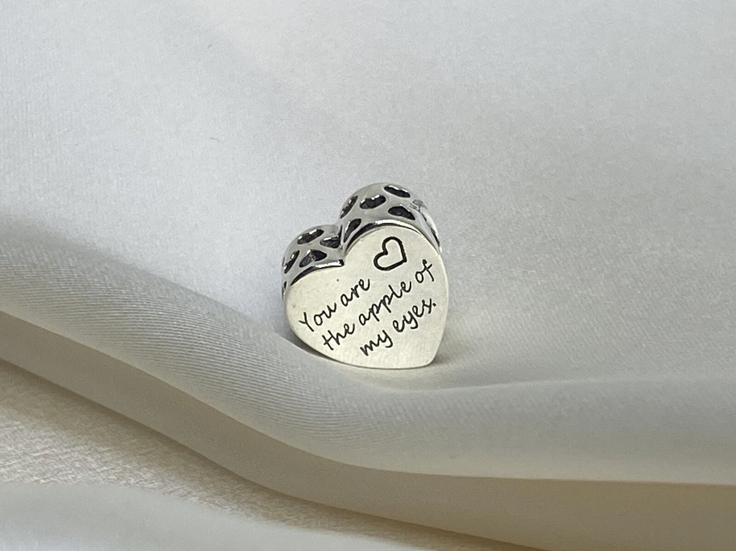 Sterling Silver You Are The Apple Of My Eyes Valentine Love Couple Heart Pendant