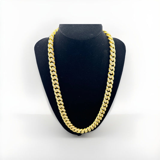 Sterling Silver 925 191G Gold Plated Miami Cuban Chain Fully Iced, 22in, 11.65mm