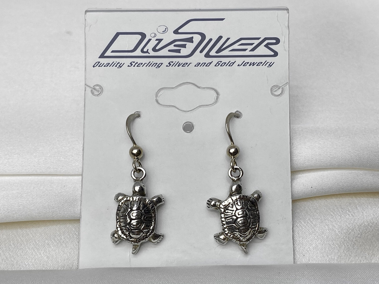New Peter Stone Fine Sterling Silver 925 11x18mm Sculpted Turtle Dangle Earrings