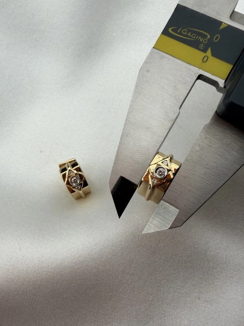 14K Yellow Gold Diamond Geometric Huggie Earrings 5.7 Grams Hinged 13.13x6.59mm