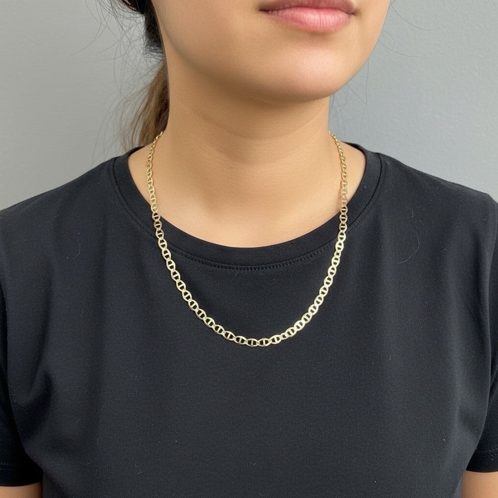 14K Yellow Gold Mariner Anchor Flat Link Chain Necklace 20.25 in 3.35mm 4.9 Gram