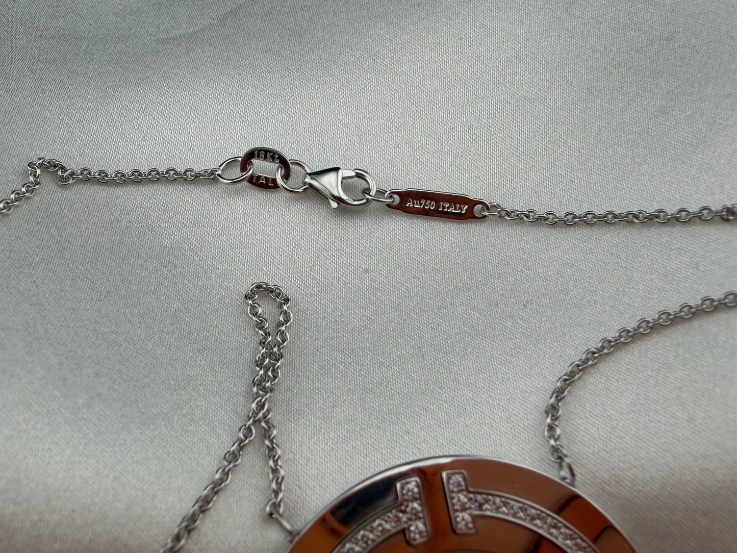 Tiffany & Co. 18k White Gold Diamond T Circle Pendant Necklace Large 30mm 18”