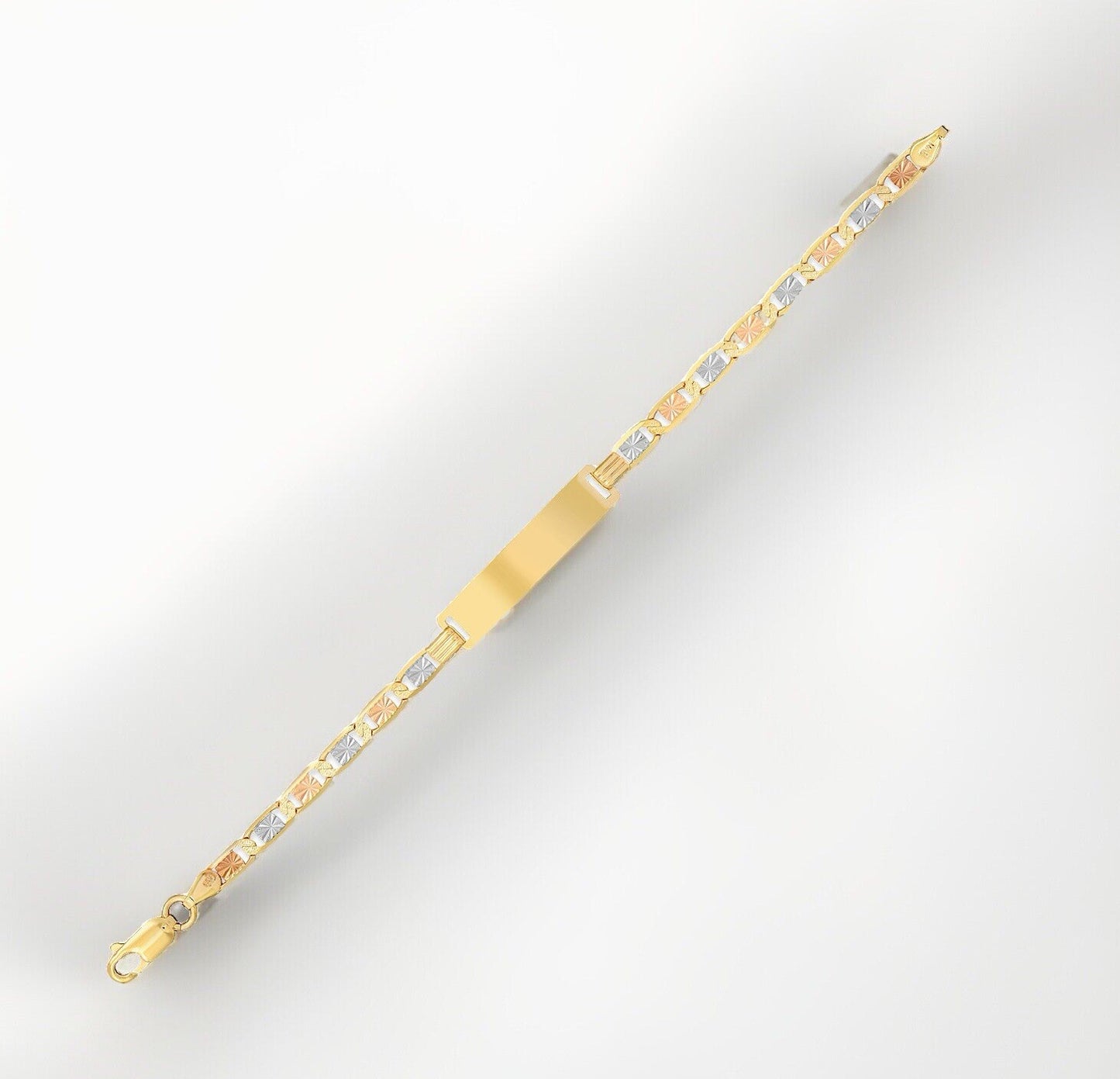 Engravable 14K Gold Tri-Color Personalized Valentino ID Bracelet 8in 7.5 Grams