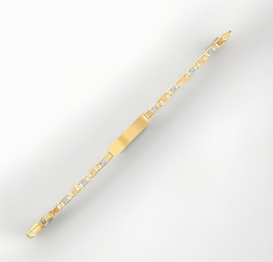 Engravable 14K Gold Tri-Color Personalized Valentino ID Bracelet 8in 7.5 Grams