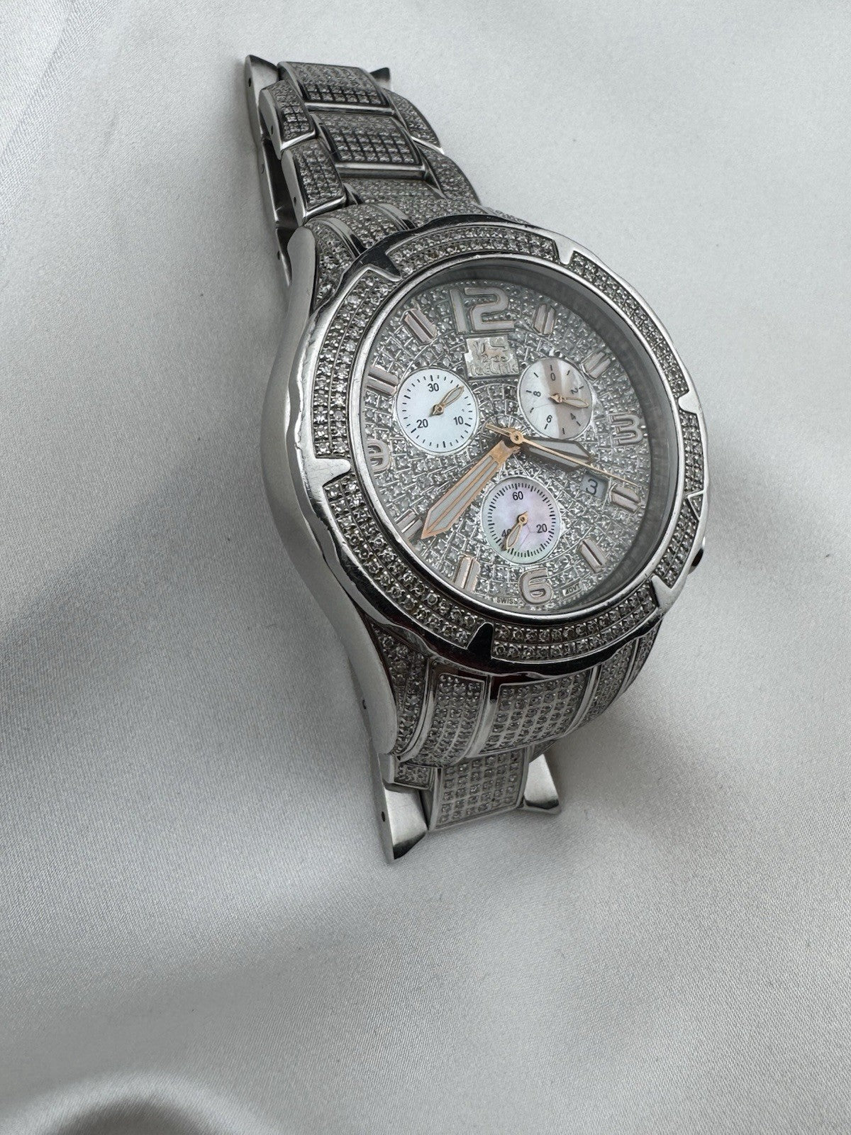 IceLink Aqua Terra 1414 Chronograph 7.00ct Diamond Watch Iced Out Silver 45mm