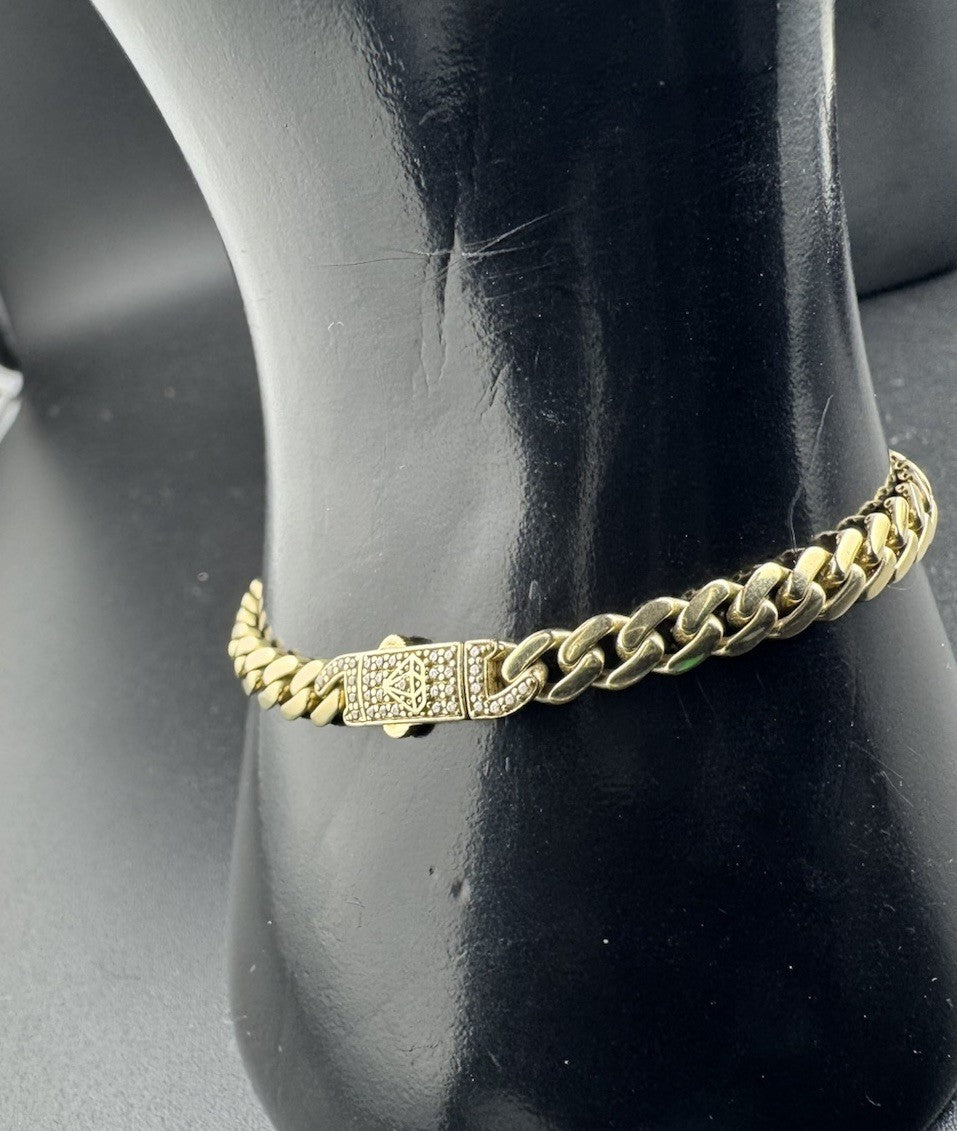 14K Yellow Gold Miami Cuban Bracelet 7in 5.14mm 7.5 Grams CZ Simulated Diamond