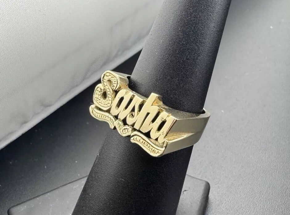 Beltran Jewelry Sasha Handmade Name Ring 14K Gold Heart Tail Design 5.1G Sz 7