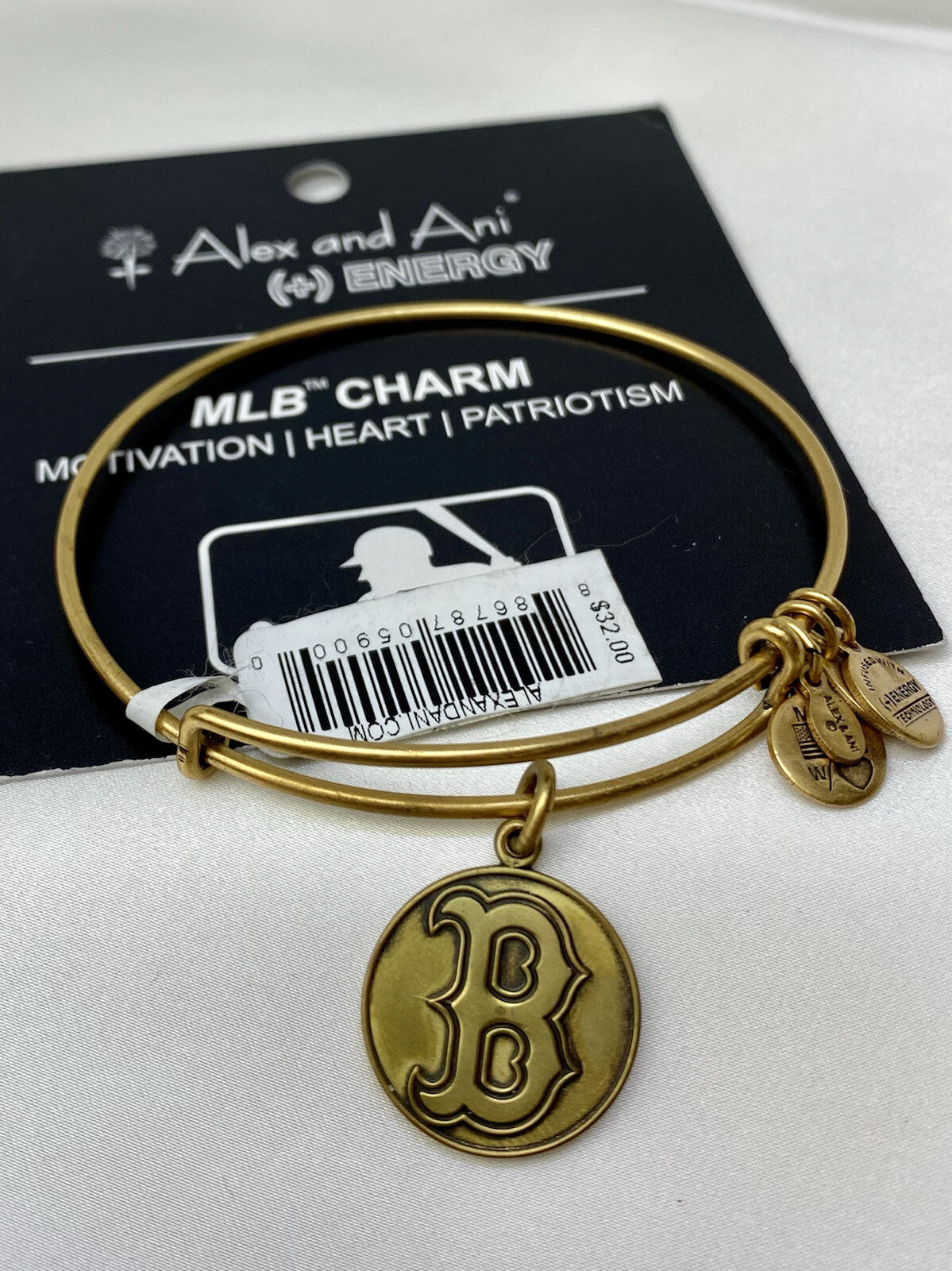 Alex and Ani Boston Red Sox Cap Logo MLB Rafaelian Gold Charm Bangle Bracelet