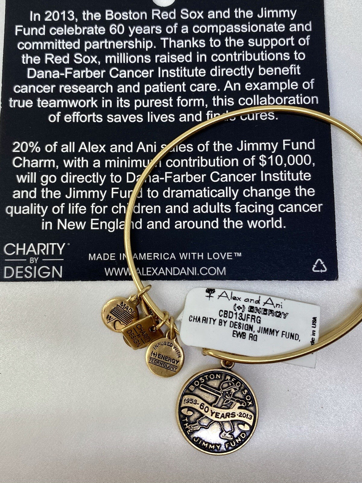 Alex and Ani $28 Charity The Jimmy Fund Boston Red Sox Gold Bangle Bracelet