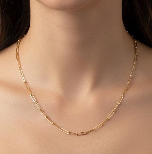 Collar de cadena tipo clip de oro amarillo de 14K de 22in, 2.54mm, 5.9 gramos