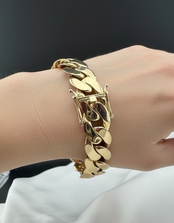 14K Yellow Gold Miami Cuban Link Bracelet 17.6mm 8.2” 45.8G Semi-Solid Box Lock