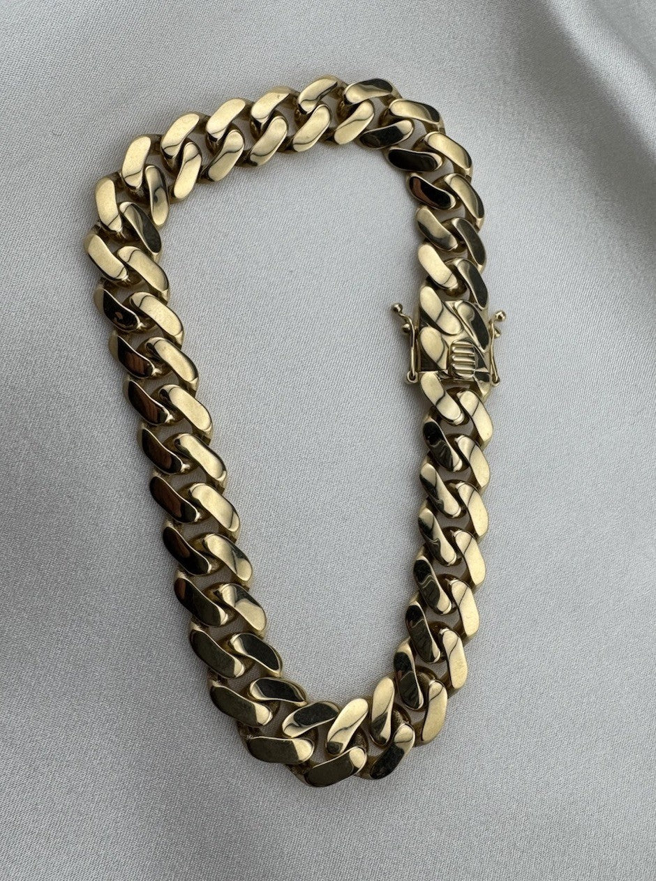 14K Gold Semi Solid Miami Cuban Link Chain Bracelet 9.76mm 8.5 Inch 19.7 Grams