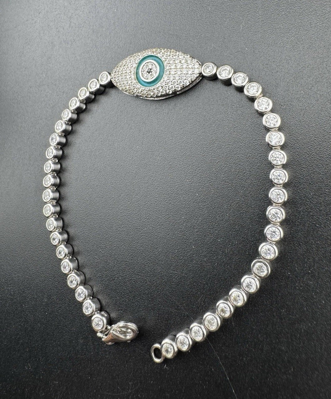 Pulsera de plata 925 con ojo turco de 7.5in, 12mm, 10 gramos, cristal esmaltado, estilo tenis