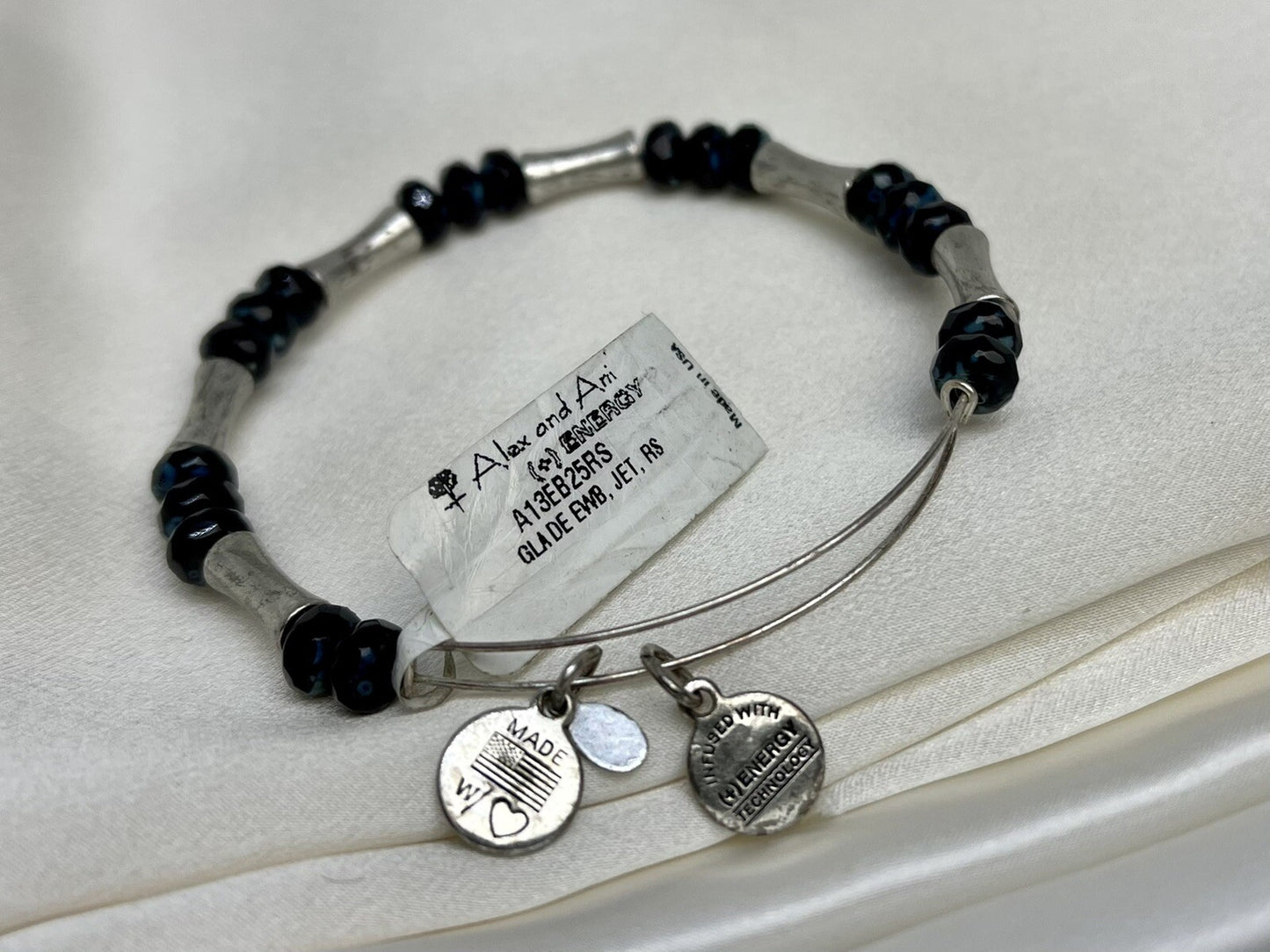 Alex and Ani Blue Dark Red Glade Jet Rafaelian Silver Wrap Bangle