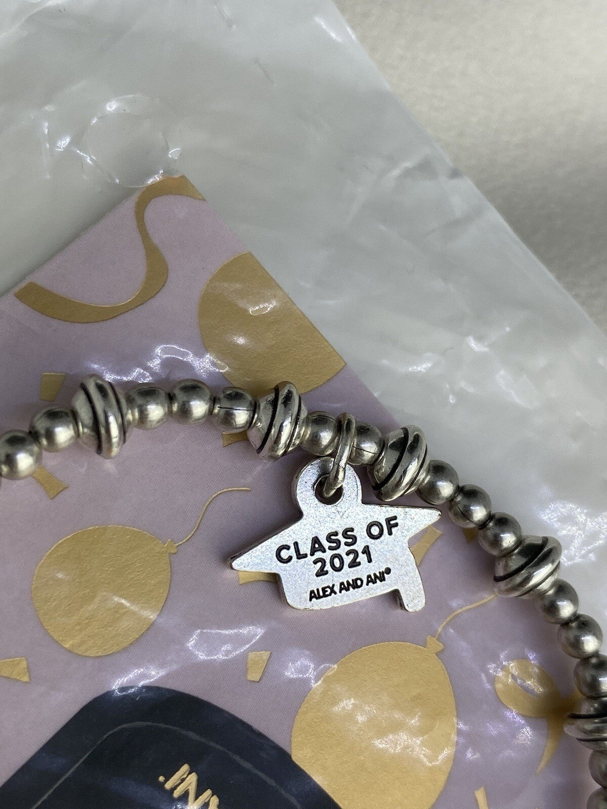 Alex and Ani GRADUATION CAP 2021 Rafaelian Silver Charm Stretch Bracelet