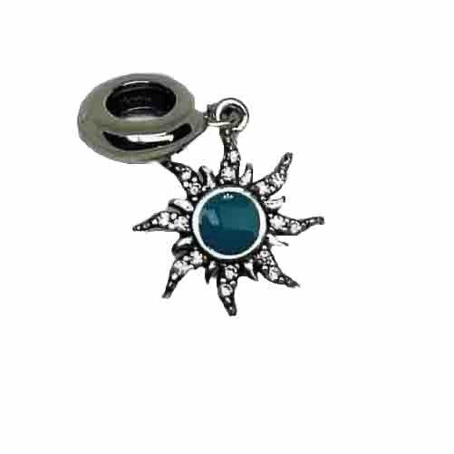 Sterling Silver 925 Enamel Turquoise Sun Star With Cubic Zirconia Dangle Charm
