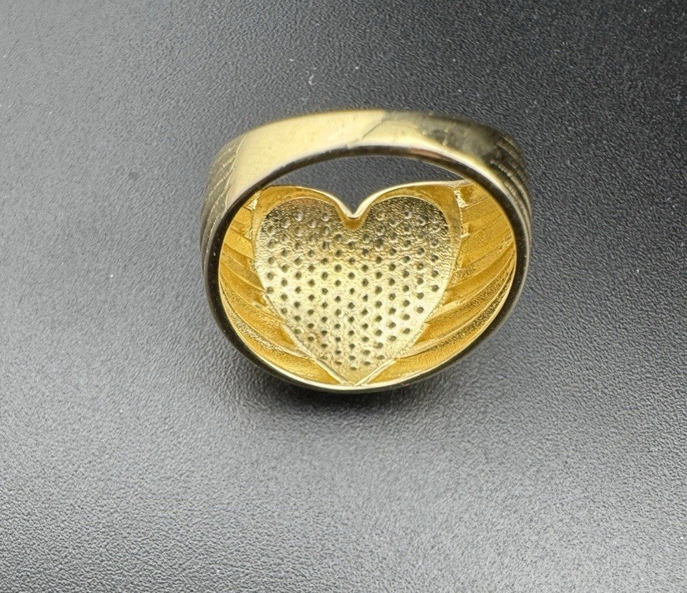 14K Gold Beltran Heart Ring Sz 6.5 Small 20mm 5.2 Gram Pave Textured Sim Diamond