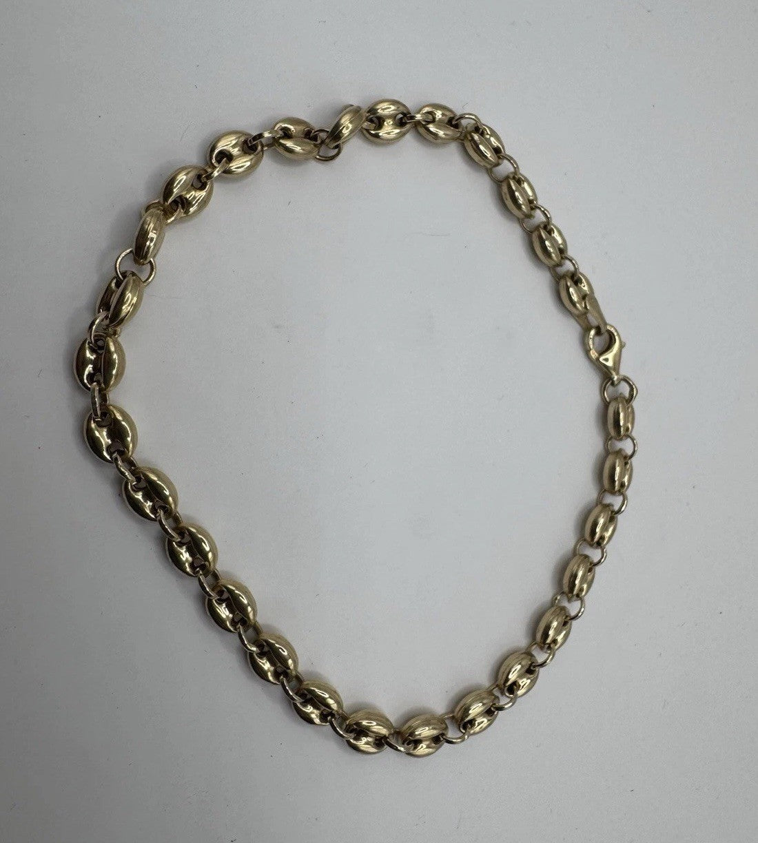 14K Yellow Gold Puffed Mariner Anchor Ankle Bracelet 9in 5.30mm 7.7 Grams