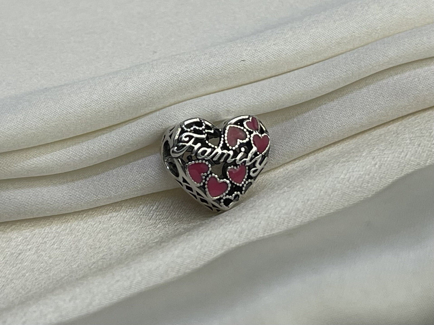 Sterling Silver 925 Love Red & Pink Color Changing Enamel Hearts Family Charm