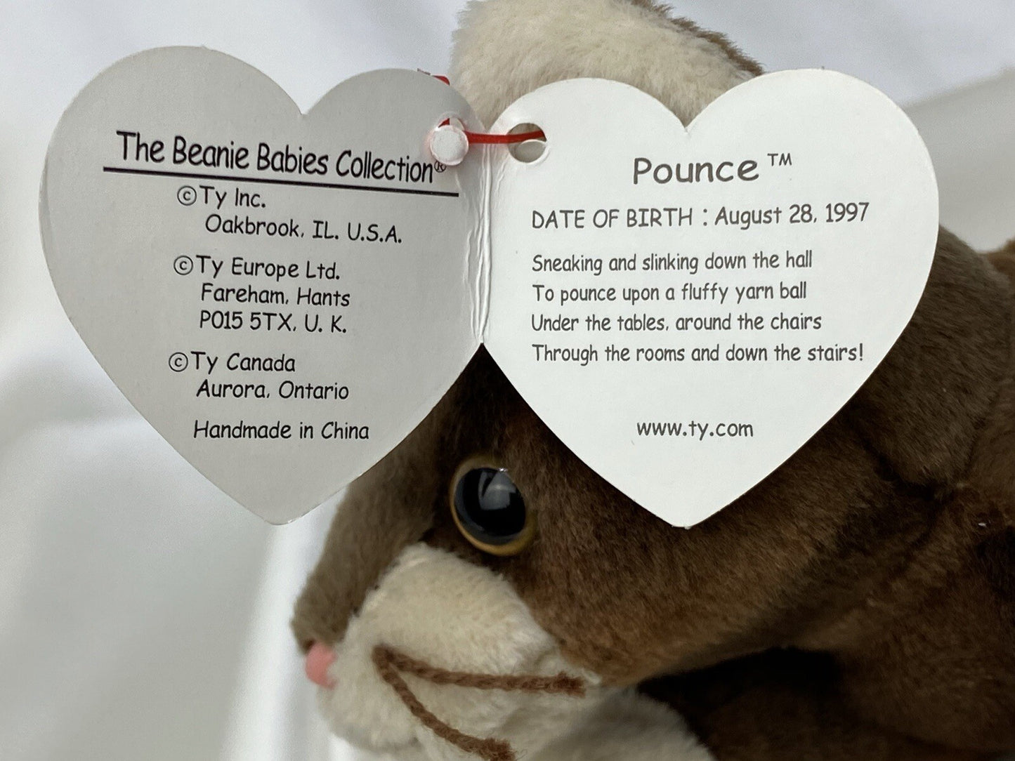 Rare Retired Ty Beanie Baby Pounce The Cat 1997 Mint P.E. Pellets With Errors