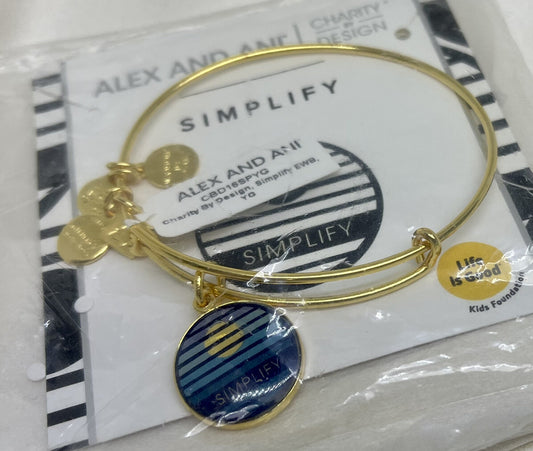 Brazalete Alex and Ani Blue Charity by Design Simplify en oro amarillo tipo pulsera envolvente