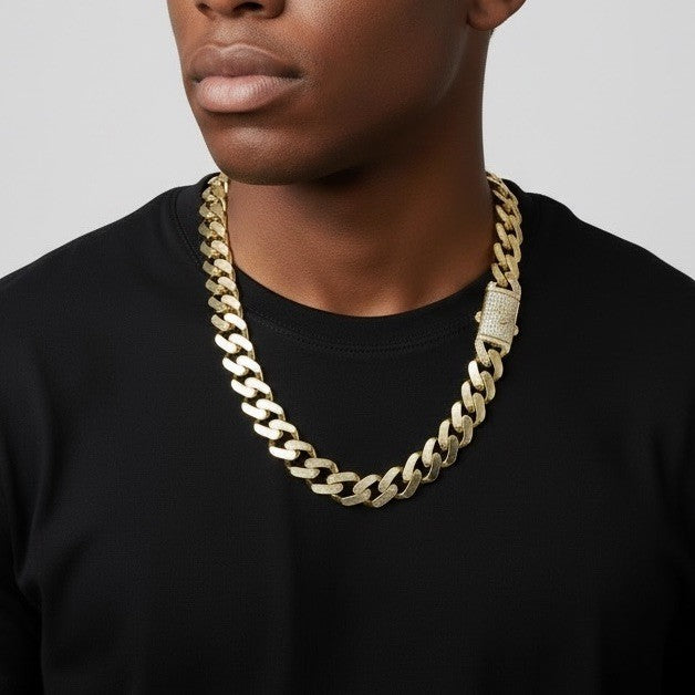 14K Yellow Gold Miami Cuban Link Chain Necklace 14.7mm 24.5 76.4 Gram Semi-Solid