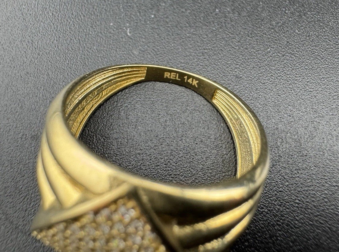 14K Gold Beltran Heart Ring Sz 6.5 Small 20mm 5.2 Gram Pave Textured Sim Diamond