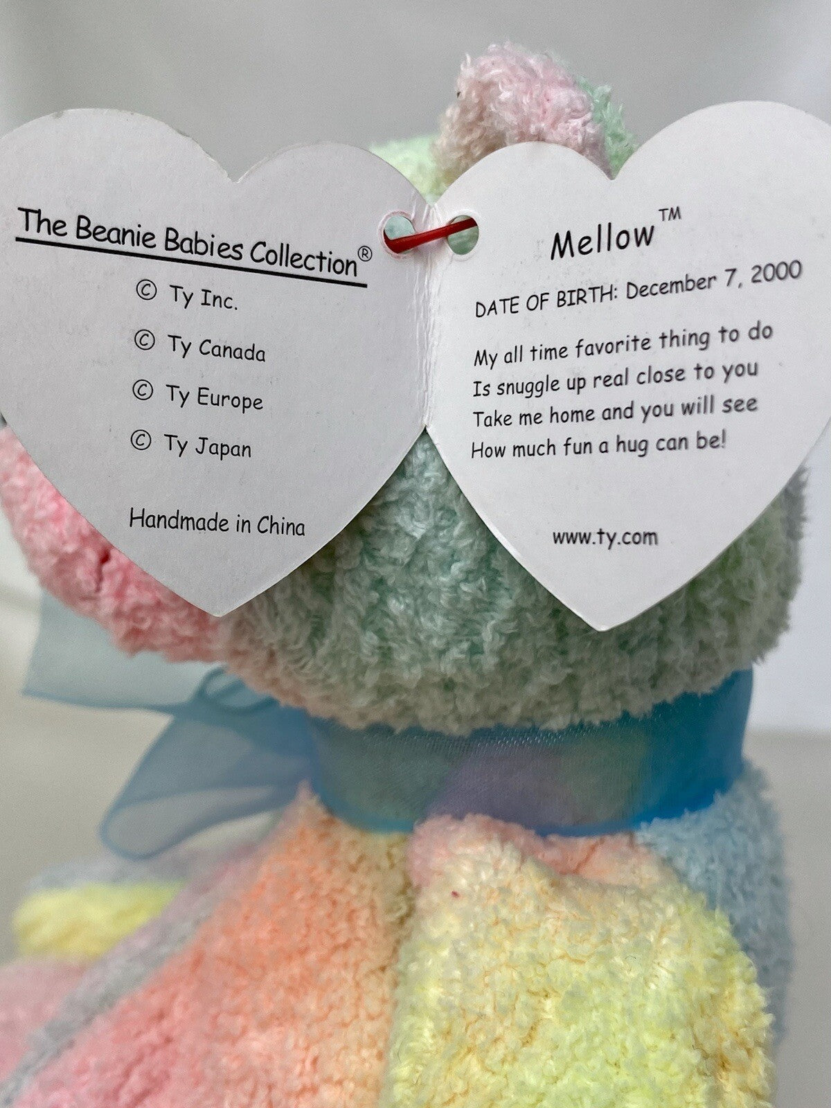 Rare Retired Ty Beanie Baby Mellow The Bear 2000 Mint P.E. Pellets With Errors
