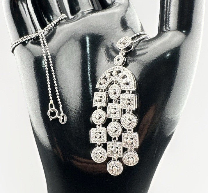 Vintage 18K White Gold Diamond Rope Pendant Necklace 20in 9.8 Gram 55x18mm 1990s