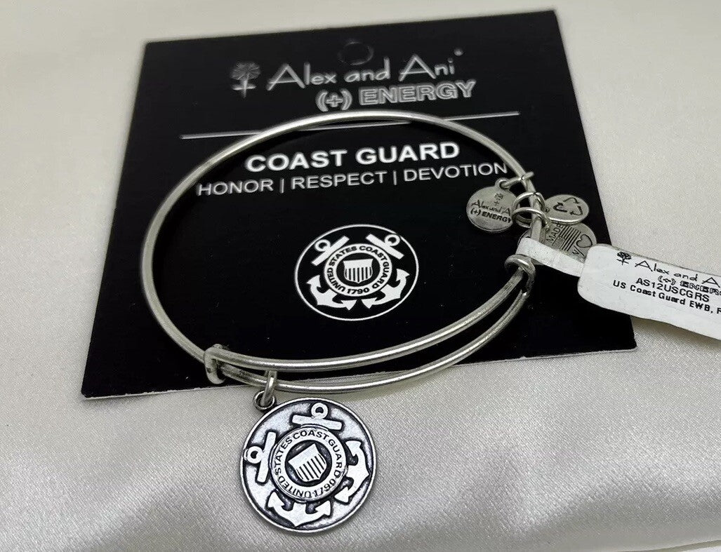 Alex and Ani US Coast Guard Honor Rafaelian Silver Charm Bangle Bracelet
