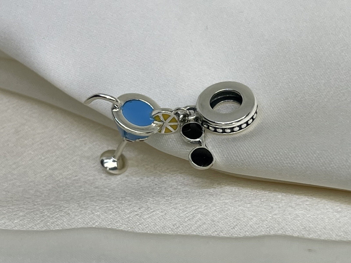 Sterling Silver 925 Charm Summer Cold Drink CZ Stone Enamel Sunglasses Lemon