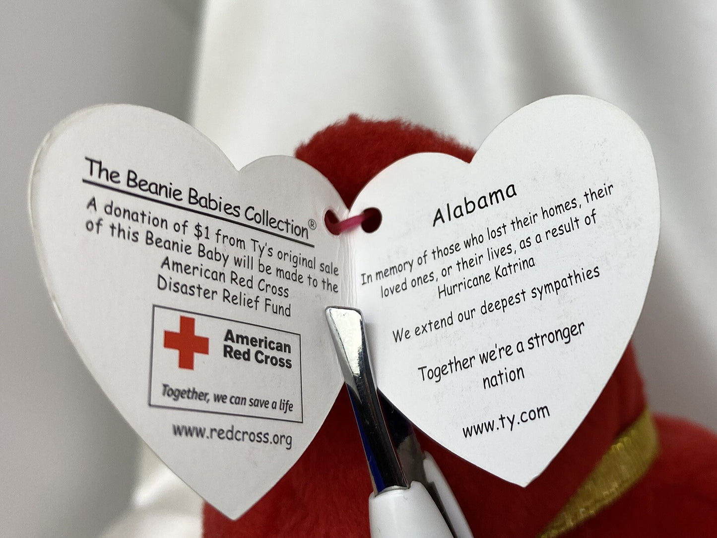Ty Beanie Baby Alabama I Love Alabama Plush Red Bear Hang Tag Protector 2005