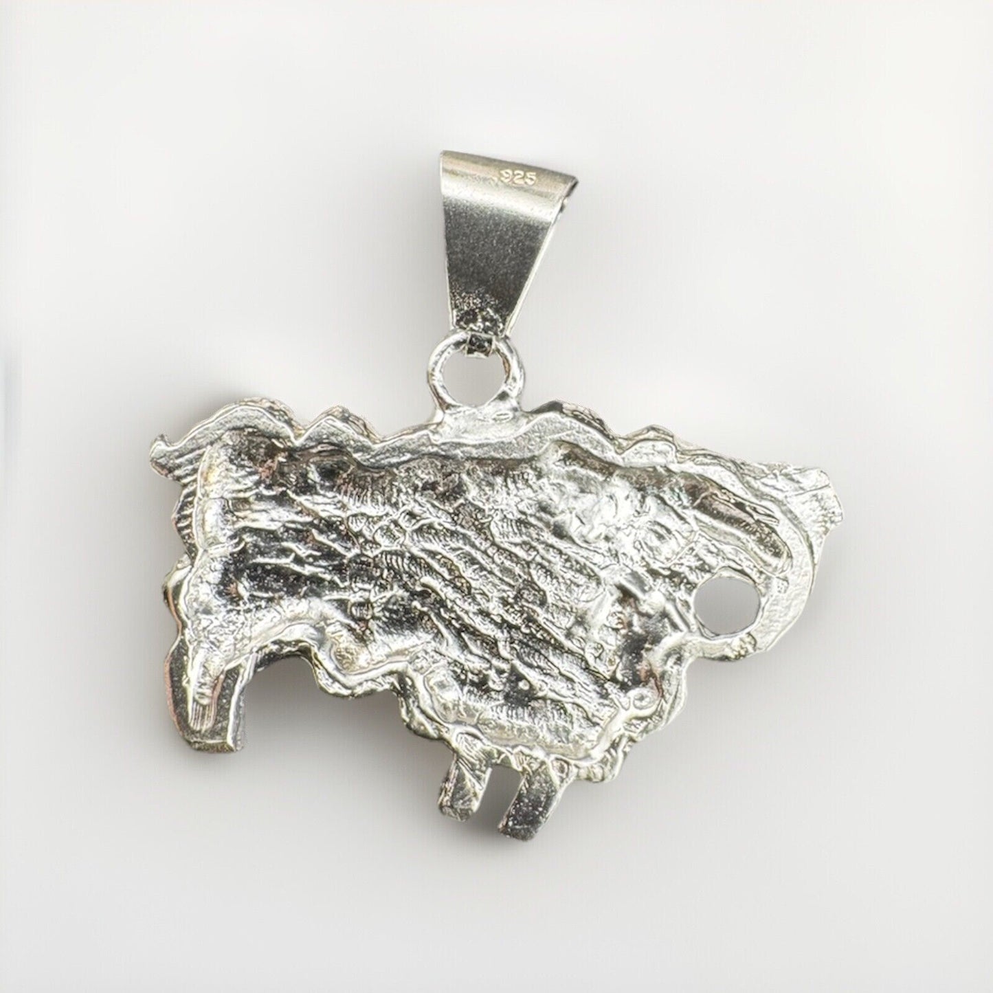 Sterling Silver 925 Ram Sheep Animal Nugget Textured Pendant 16.9G 46x40mm