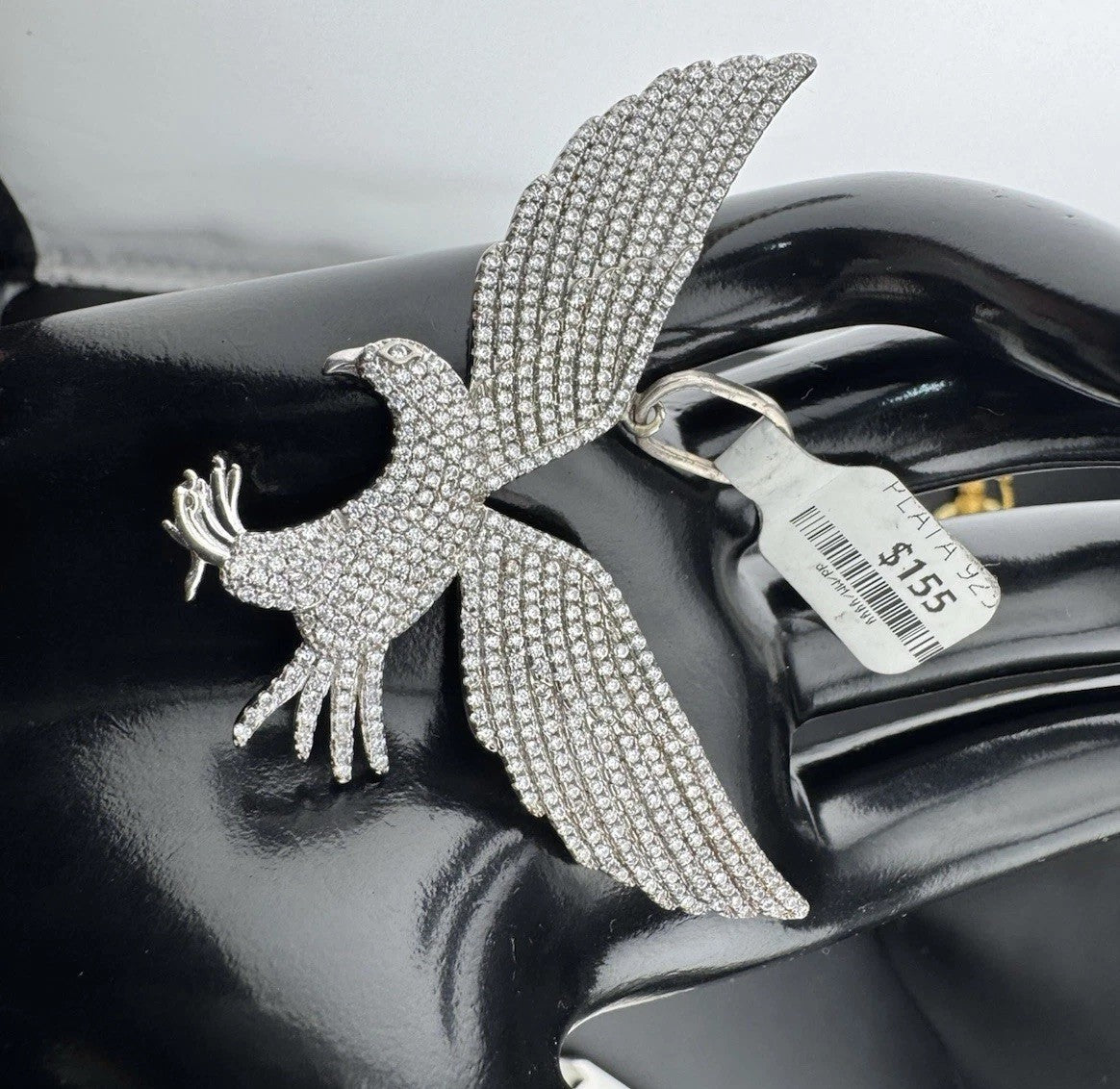Sterling Silver 925 Flying Eagle Pendant 42.31x65.13mm 16g Sim Diamond Pave Larg